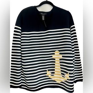 NWT. Norton Studio Sweater Long Sleeve Cotton Blue/White/Yellow Stripe LARGE